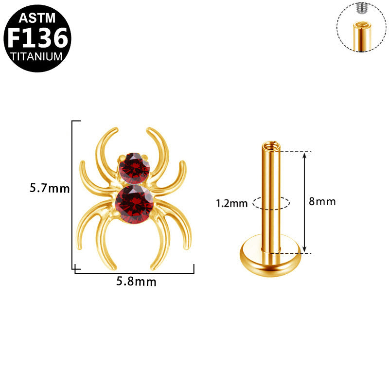 ASTM F136 Titanium 16G Internal Thread Labret Stud Red CZ Spider Hypoallergenic Piercing Jewelry