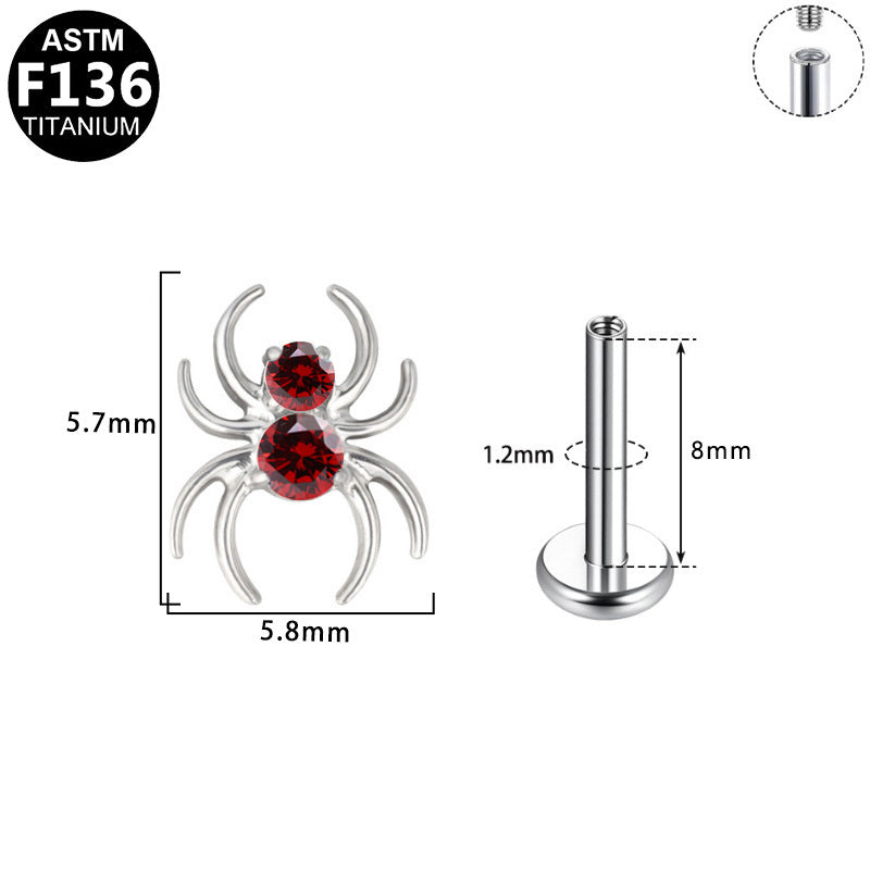 ASTM F136 Titanium 16G Internal Thread Labret Stud Red CZ Spider Hypoallergenic Piercing Jewelry