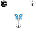 ASTM F136 Titanium 16G Internal Thread Labret Stud Marquise Round Colored CZ Butterfly Hypoallergenic Piercing Jewelry