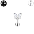 ASTM F136 Titanium 16G Internal Thread Labret Stud Mixed Cut Multi-Color Gem Butterfly Hypoallergenic Piercing Jewelry