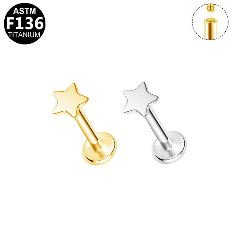 ASTM F136 Titanium 16G Internal Thread Labret Stud Star Labret Stud Hypoallergenic Piercing Jewelry