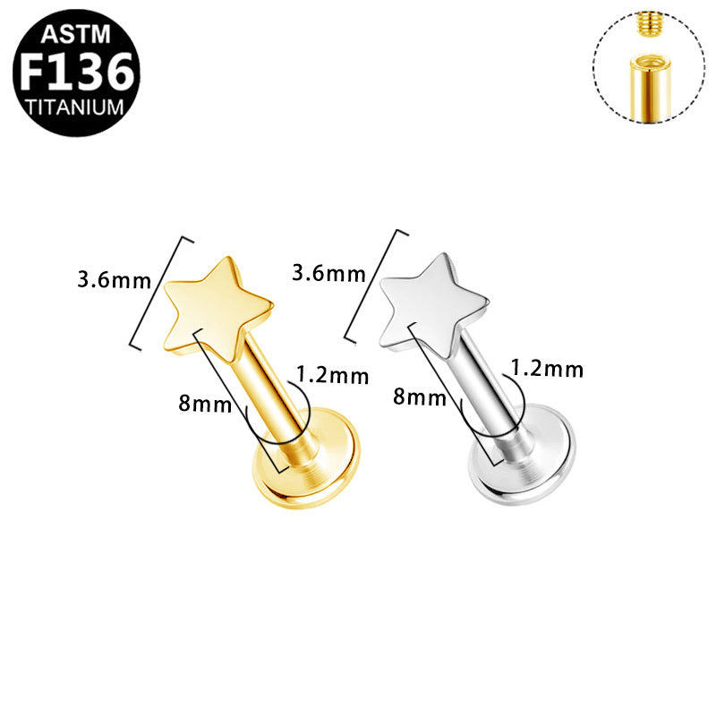 ASTM F136 Titanium 16G Internal Thread Labret Stud Star Labret Stud Hypoallergenic Piercing Jewelry