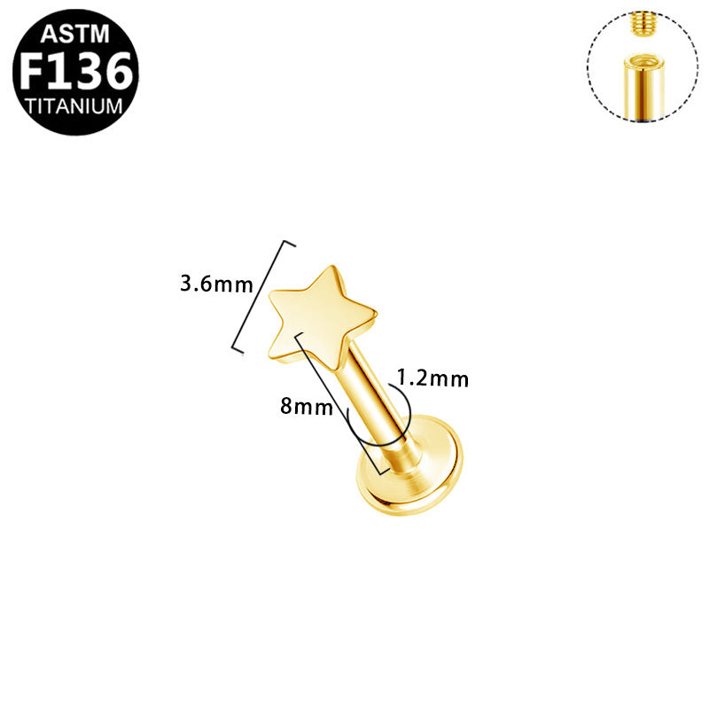 ASTM F136 Titanium 16G Internal Thread Labret Stud Star Labret Stud Hypoallergenic Piercing Jewelry