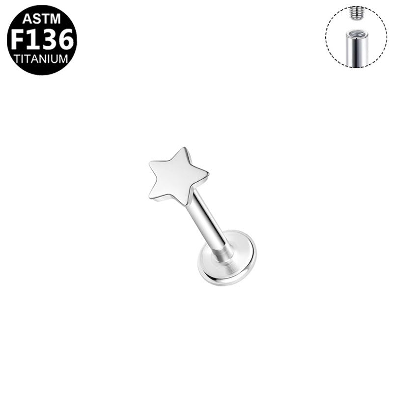 ASTM F136 Titanium 16G Internal Thread Labret Stud Star Labret Stud Hypoallergenic Piercing Jewelry