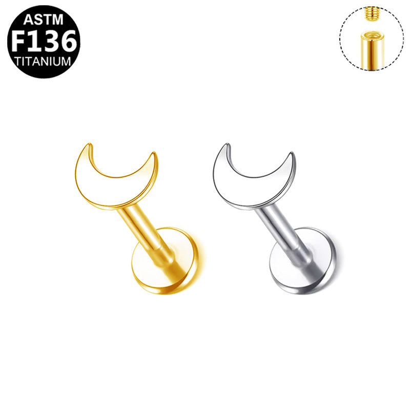 Gaby Jewelry ASTM F136 Titanium 16G Internal Thread Labret Stud Moon Shaped Hypoallergenic Piercing Jewelry