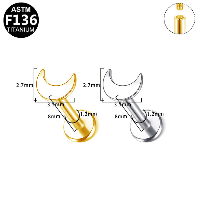 Gaby Jewelry ASTM F136 Titanium 16G Internal Thread Labret Stud Moon Shaped Hypoallergenic Piercing Jewelry