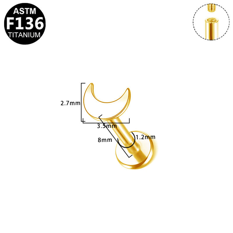 Gaby Jewelry ASTM F136 Titanium 16G Internal Thread Labret Stud Moon Shaped Hypoallergenic Piercing Jewelry