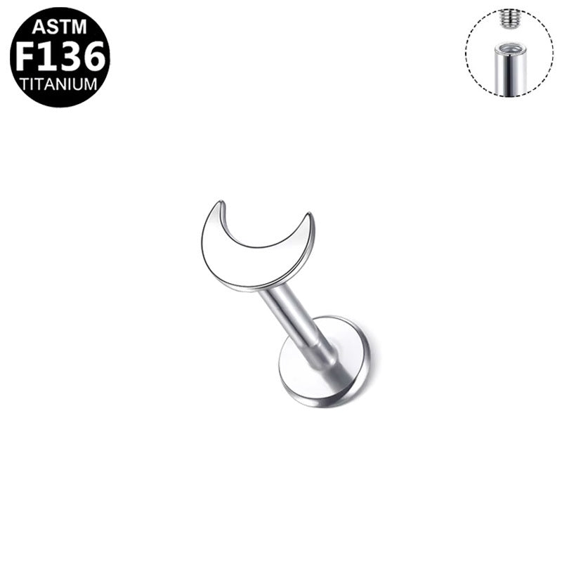 Gaby Jewelry ASTM F136 Titanium 16G Internal Thread Labret Stud Moon Shaped Hypoallergenic Piercing Jewelry