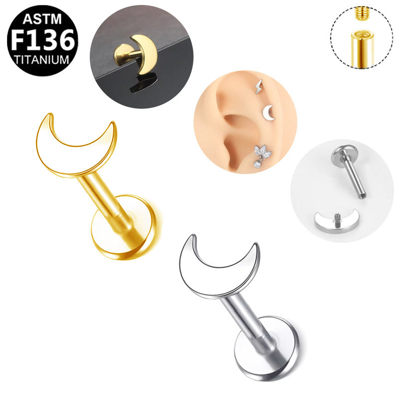 Gaby Jewelry ASTM F136 Titanium 16G Internal Thread Labret Stud Moon Shaped Hypoallergenic Piercing Jewelry
