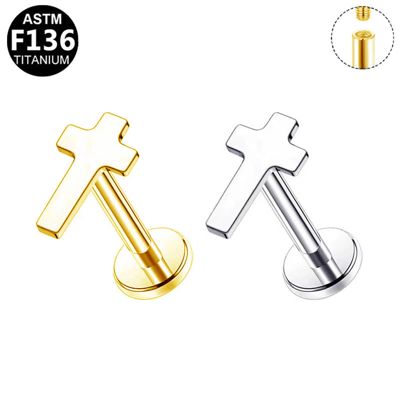 Gaby Jewelry ASTM F136 Titanium 16G Internal Thread Labret Stud Cross-Shaped Hypoallergenic Piercing Jewelry