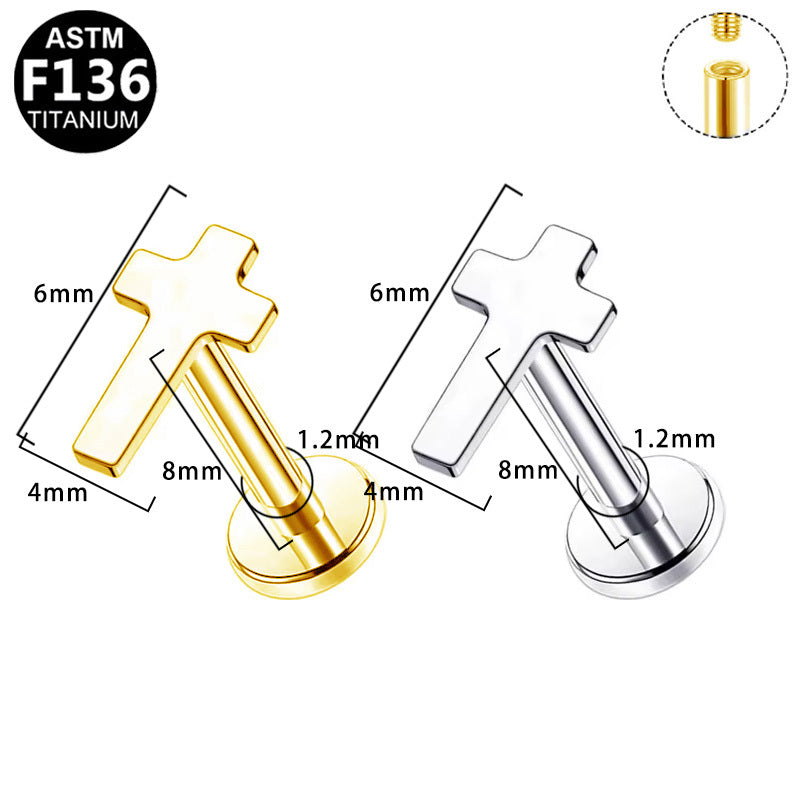 Gaby Jewelry ASTM F136 Titanium 16G Internal Thread Labret Stud Cross-Shaped Hypoallergenic Piercing Jewelry