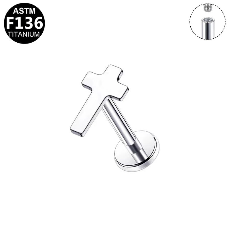 Gaby Jewelry ASTM F136 Titanium 16G Internal Thread Labret Stud Cross-Shaped Hypoallergenic Piercing Jewelry