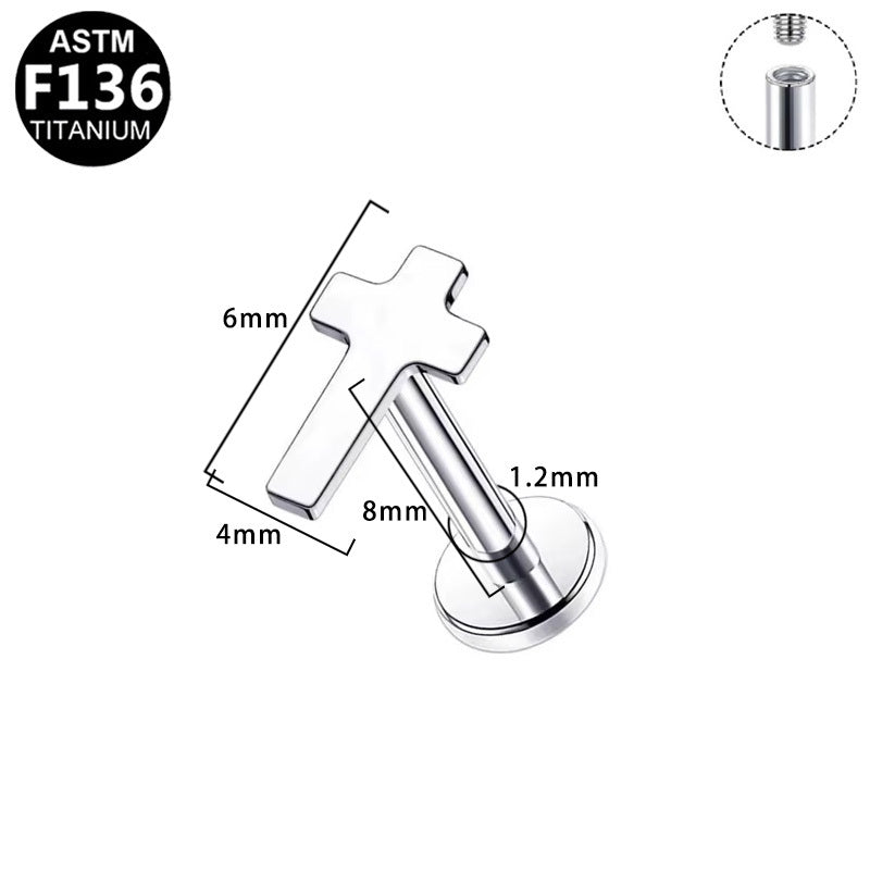 Gaby Jewelry ASTM F136 Titanium 16G Internal Thread Labret Stud Cross-Shaped Hypoallergenic Piercing Jewelry