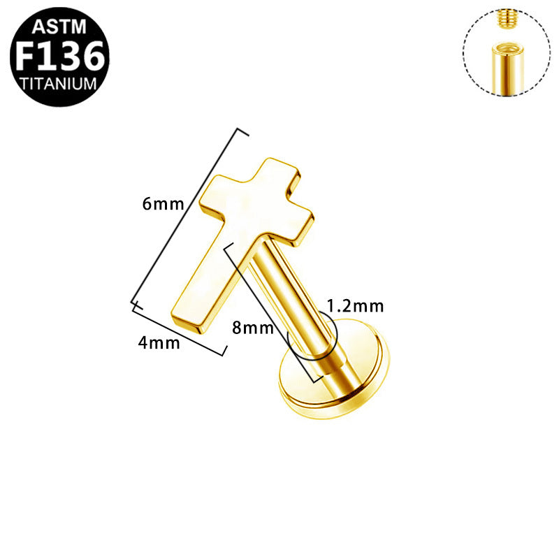 Gaby Jewelry ASTM F136 Titanium 16G Internal Thread Labret Stud Cross-Shaped Hypoallergenic Piercing Jewelry
