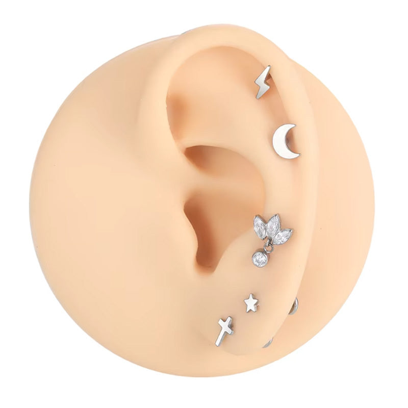 Gaby Jewelry ASTM F136 Titanium 16G Internal Thread Labret Stud Cross-Shaped Hypoallergenic Piercing Jewelry
