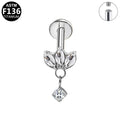 Gaby Jewelry ASTM F136 Titanium 16G Internal Thread Labret Lotus Dangle Zircon  StudHypoallergenic Piercing Jewelry