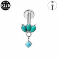 Gaby Jewelry ASTM F136 Titanium 16G Internal Thread Labret Lotus Shape Turquoise Dangle Ear Stud Hypoallergenic Piercing Jewelry