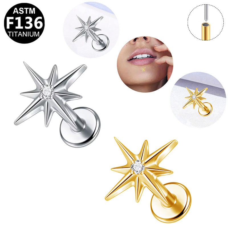 Gaby Jewelry ASTM F136 Titanium 16G Octagram Threadless Labret Stud Cartilage Tragus Piercing Jewelry