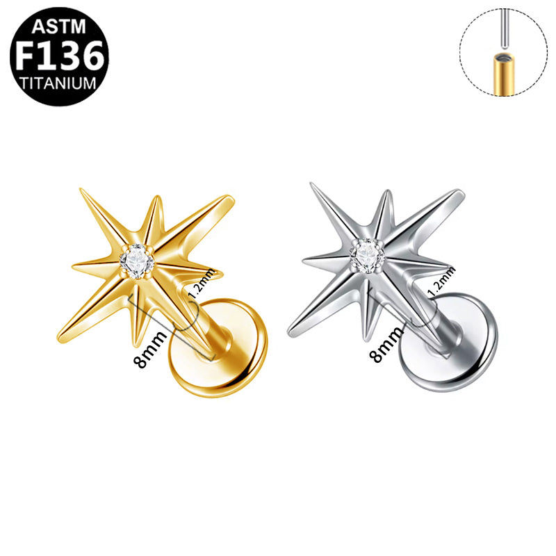 Gaby Jewelry ASTM F136 Titanium 16G Octagram Threadless Labret Stud Cartilage Tragus Piercing Jewelry