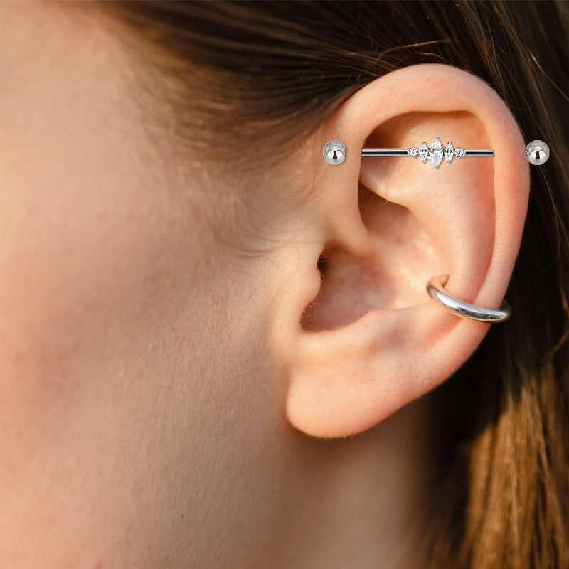 ASTM F136 Titanium 14G Marquise Starfall Industrial Barbell Hypoallergenic Implant Grade Jewelry