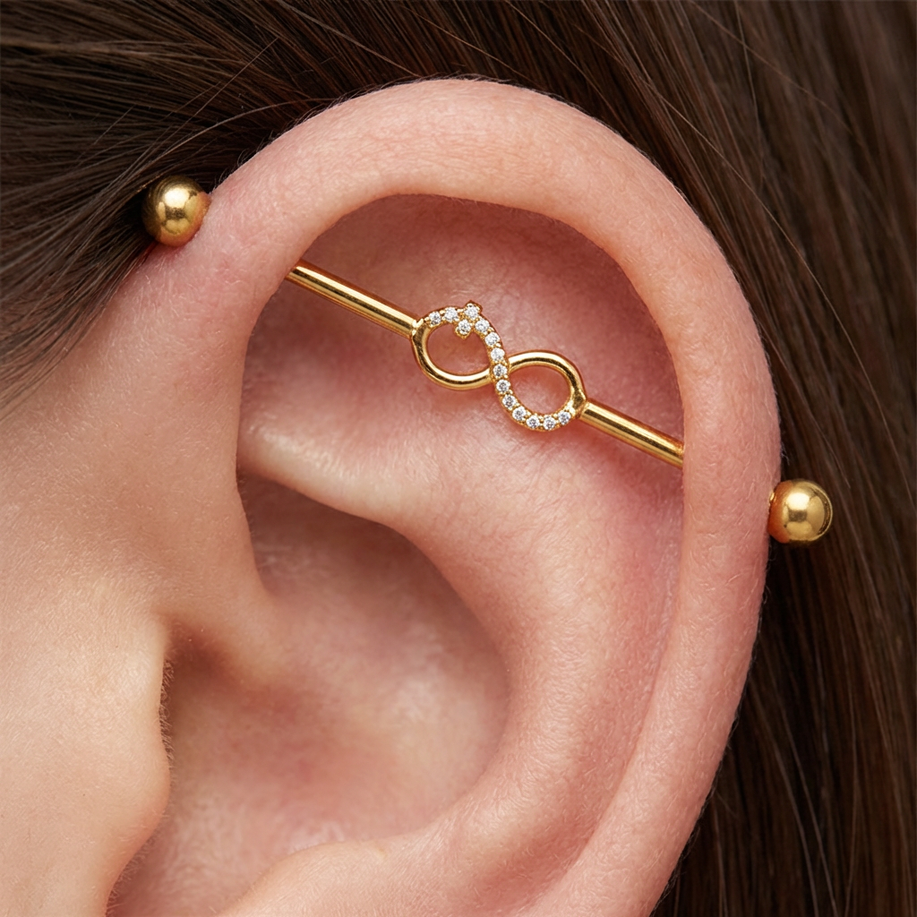 ASTM F136 Titanium 14G Infinity Industrial Barbell Partial Pave CZ Scaffold Earring Hypoallergenic Implant Grade Jewelry
