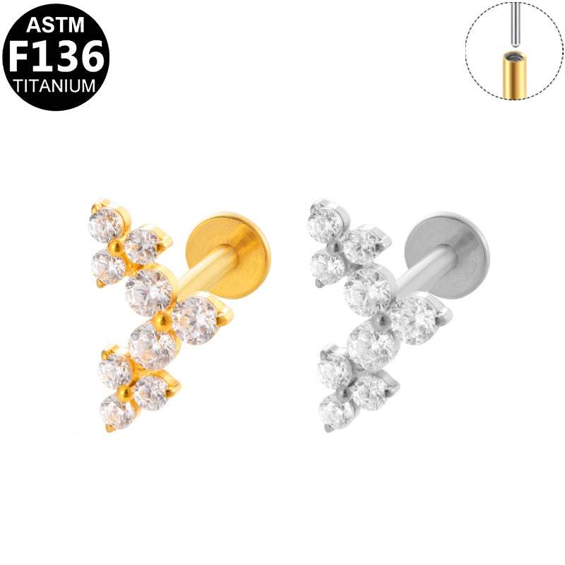 ASTM F136 Titanium 16G Three-Flower CZ Threadless Labret Hypoallergenic Piercing Jewelry