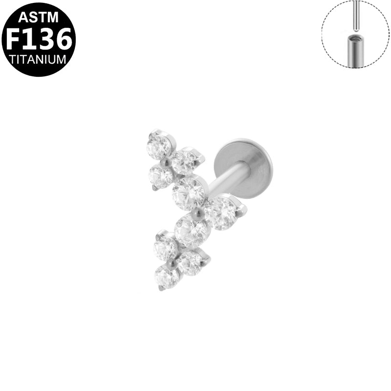 ASTM F136 Titanium 16G Three-Flower CZ Threadless Labret Hypoallergenic Piercing Jewelry