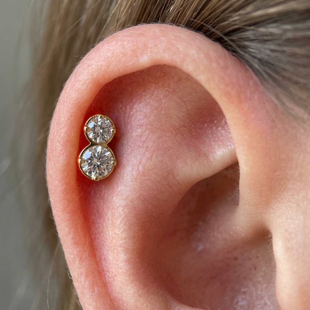 ASTM F136 Titanium 16G Double Stone Vertical CZ Threadless Labret Hypoallergenic Piercing Jewelry