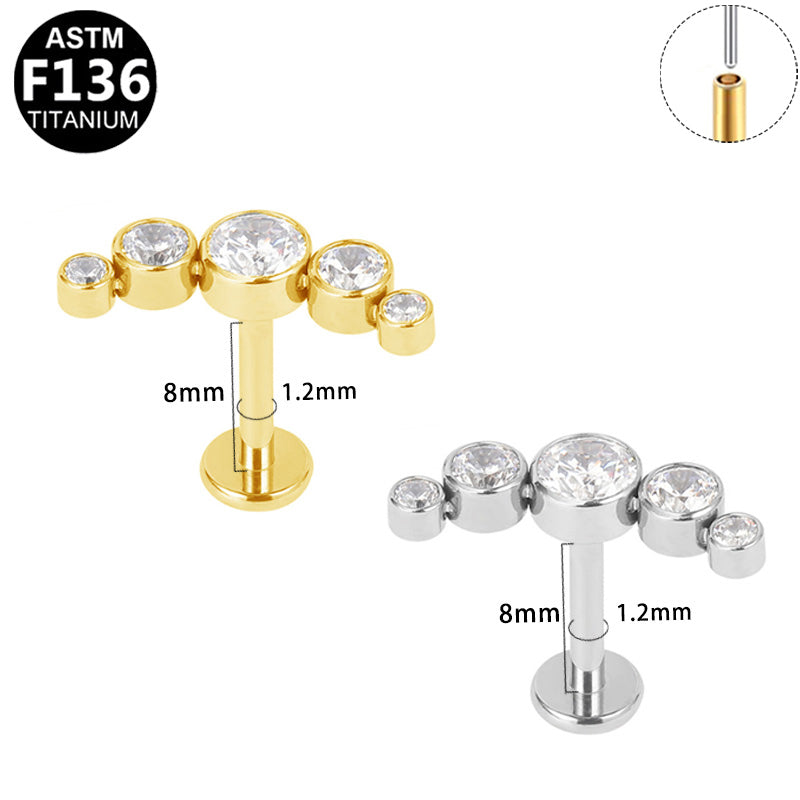 ASTM F136 Titanium 16G Graduated CZ Threadless Labret Implant Grade Piercing Jewelry