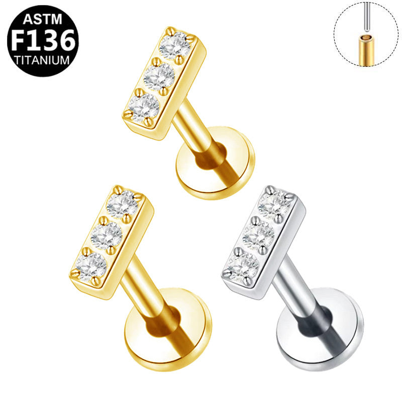 ASTM F136 Titanium 16G Round CZ Bar Threadless Labret Hypoallergenic Piercing Jewelry