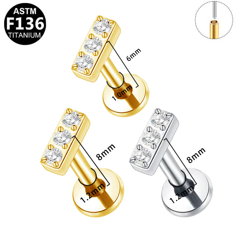 ASTM F136 Titanium 16G Round CZ Bar Threadless Labret Hypoallergenic Piercing Jewelry