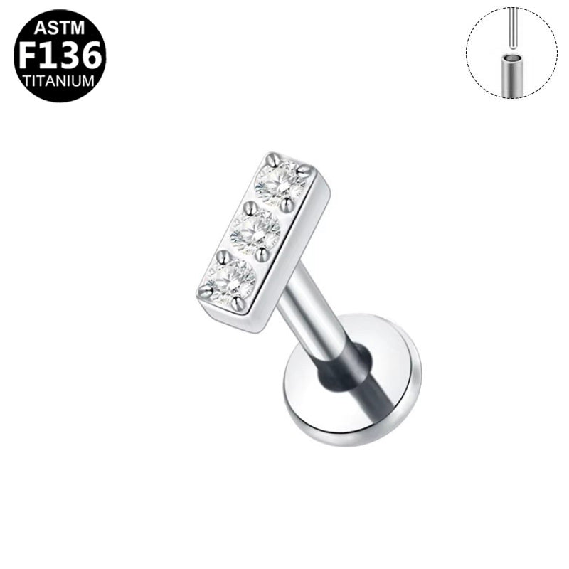ASTM F136 Titanium 16G Round CZ Bar Threadless Labret Hypoallergenic Piercing Jewelry