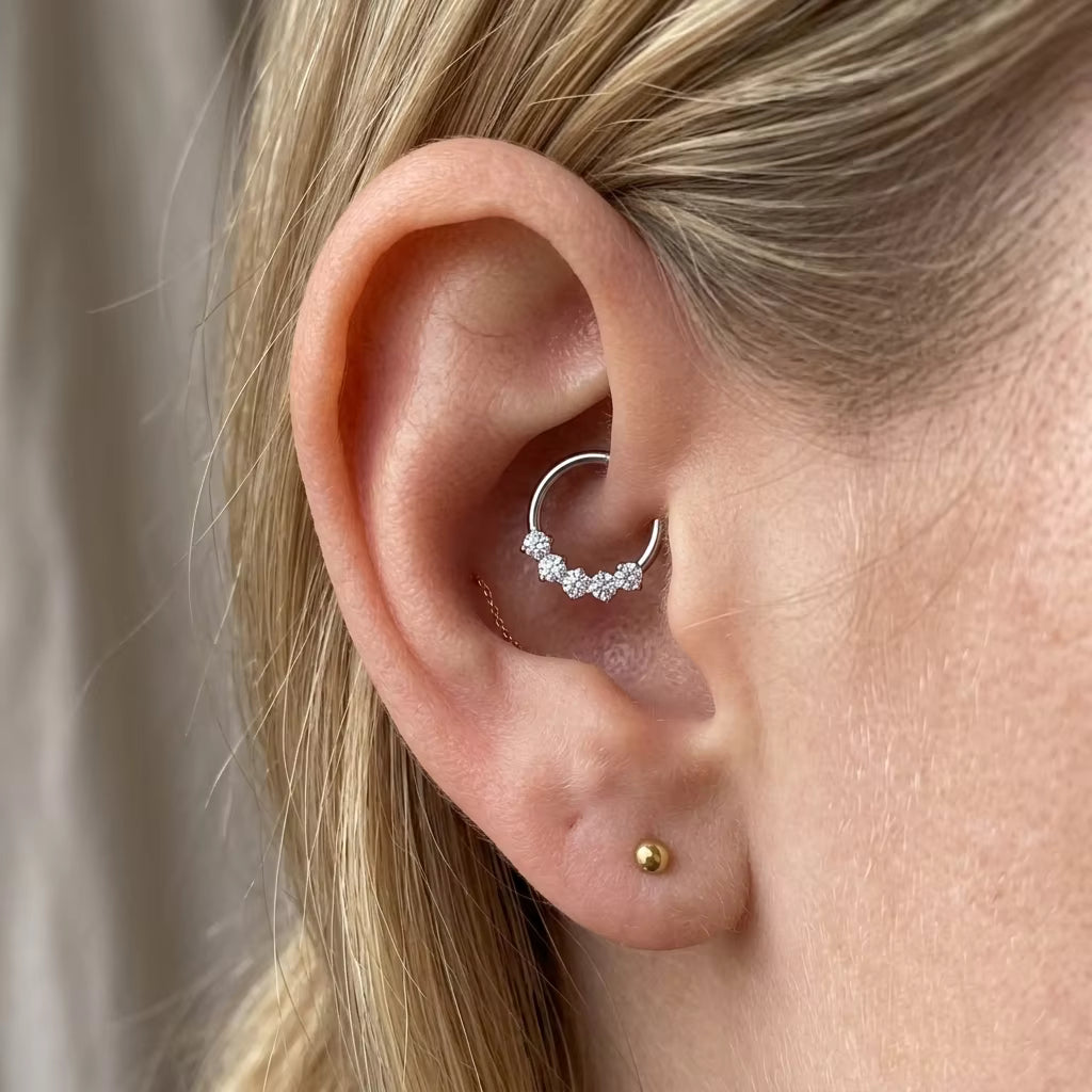 ASTM F136 Titanium 16G 5-Stone CZ Cluster Septum Daith Clicker Hinged Segment Ring Hypoallergenic Piercing Jewelry