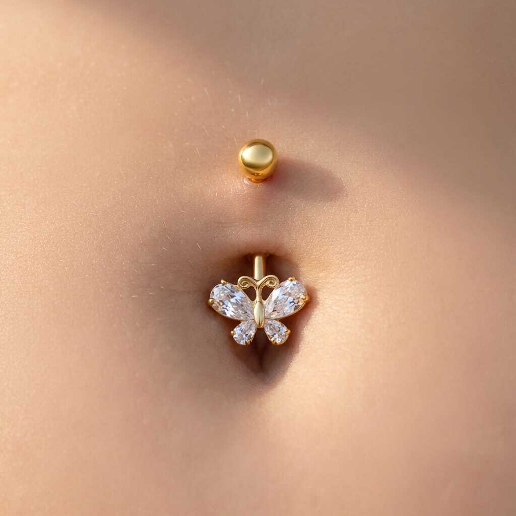 ASTM F136 Titanium 14G Petite Butterfly Internal Thread Belly Button Ring CZ Implant Grade Body Piercing Jewelry