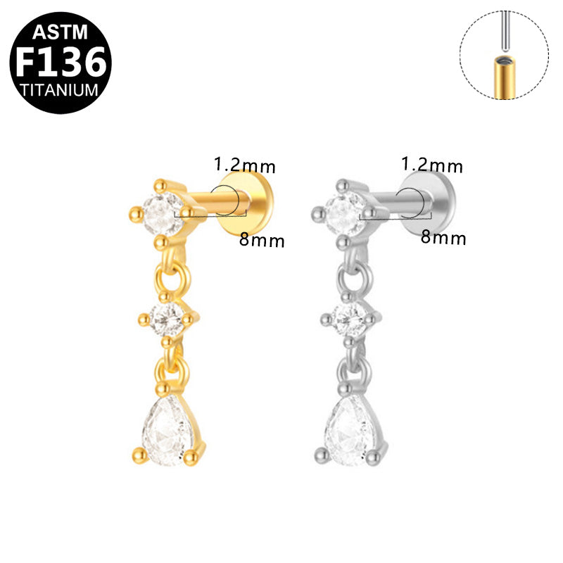 ASTM F136 Titanium 16G CZ Dangle Threadless Labret Delicate Hypoallergenic Piercing Jewelry