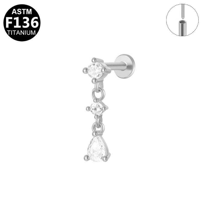 ASTM F136 Titanium 16G CZ Dangle Threadless Labret Delicate Hypoallergenic Piercing Jewelry