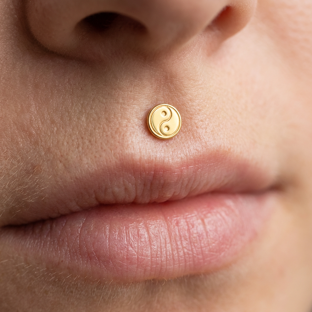 ASTM F136 Titanium 16G Yin Yang Threadless Labret Tai Chi Zen Hypoallergenic Piercing Jewelry