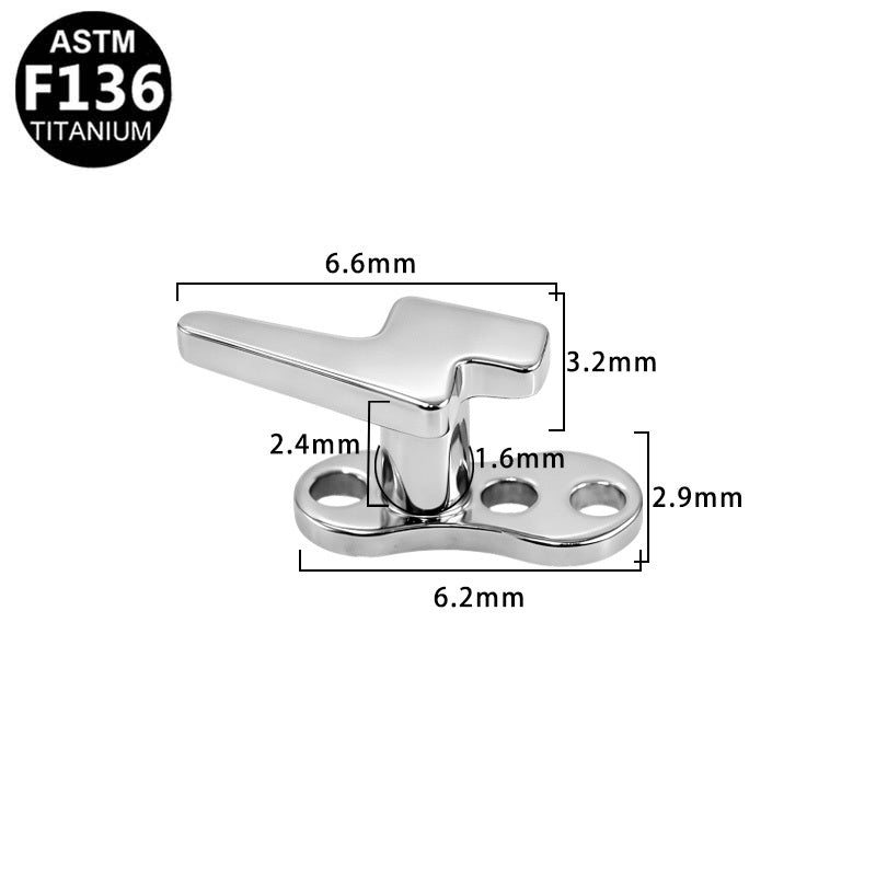 ASTM F136 Titanium Lightning Bolt Internal Thread Dermal Anchor Hypoallergenic Implant Grade Body Piercing Jewelry