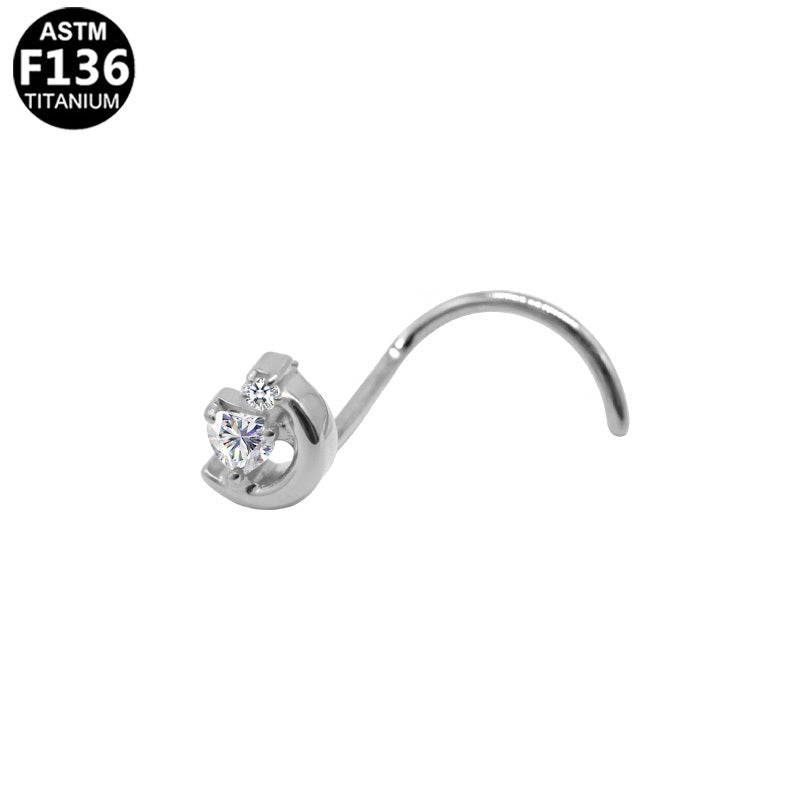 ASTM F136 Titanium 20G Heart-shaped CZ Screw Nose Stud Implant Grade Piercing Jewelry