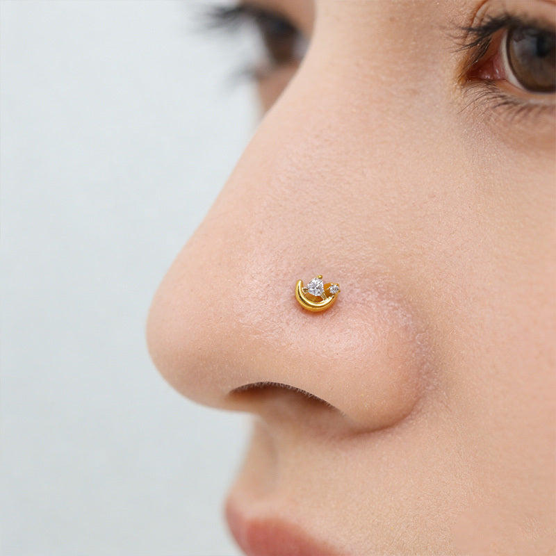 ASTM F136 Titanium 20G Heart-shaped CZ Screw Nose Stud Implant Grade Piercing Jewelry