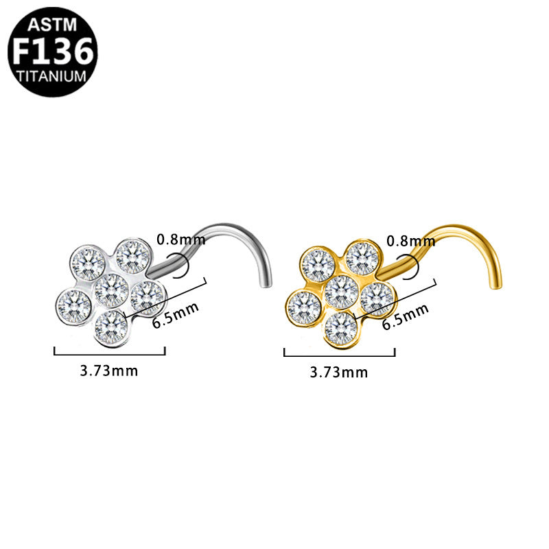 ASTM F136 Titanium 20G Flower Screw Nose Studs with CZ Hypoallergenic Implant Grade