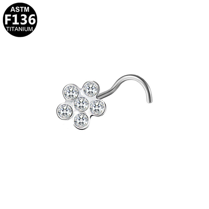 ASTM F136 Titanium 20G Flower Screw Nose Studs with CZ Hypoallergenic Implant Grade
