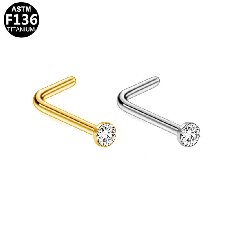 ASTM F136 Titanium 20G L-shaped Nose Stud CZ Tiny Hypoallergenic Piercing Jewelry