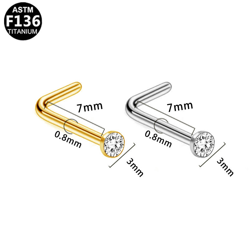 ASTM F136 Titanium 20G L-shaped Nose Stud CZ Tiny Hypoallergenic Piercing Jewelry