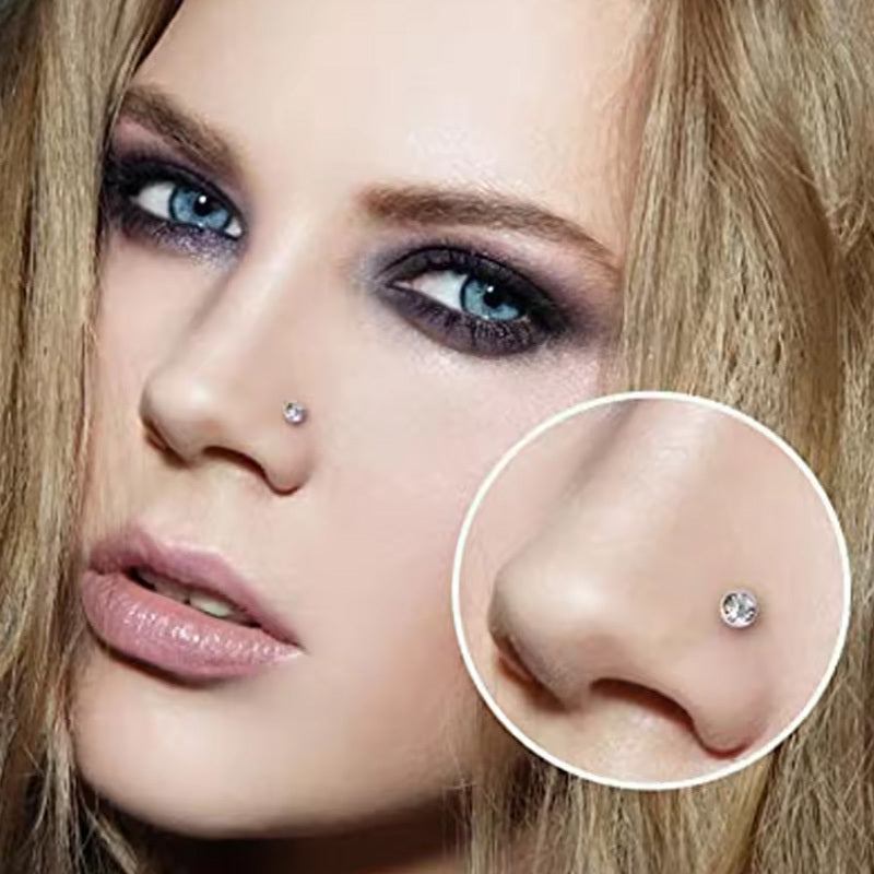 ASTM F136 Titanium 20G L-shaped Nose Stud CZ Tiny Hypoallergenic Piercing Jewelry