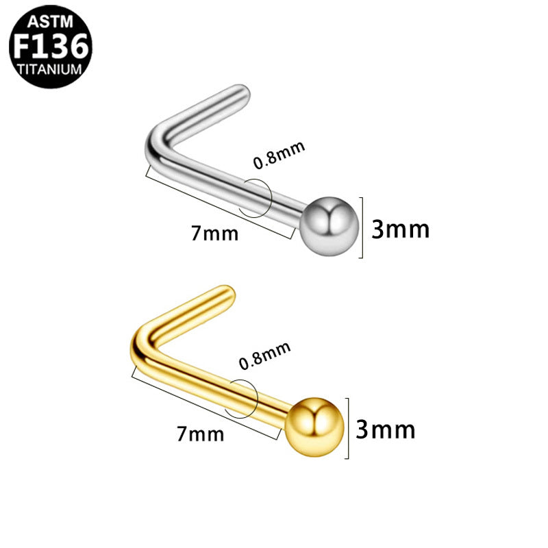 ASTM F136 Titanium 20G L-Shaped Nose Stud Hypoallergenic Implant Grade Piercing Jewelry