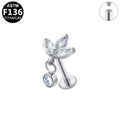 Gaby Jewelry ASTM F136 Titanium Internal Thread Labret Stud 3 Marquise CZ Leaf Dangle Round Zircon Flat Back Cartilage Earring Piercing Jewelry for Helix Tragus Lip